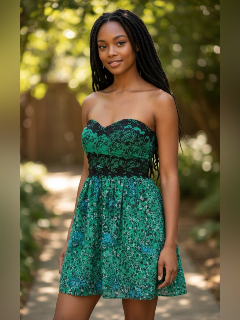 Silk Green Animal Print Mini Dress Women’s Medium Strapless Pockets Party